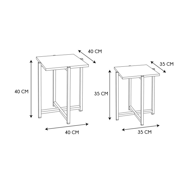 Σετ 2 Βοηθητικά Τραπέζια από Ξύλο & Μέταλλο 40 x 40 x 40 cm 35 x 35 x 35 cm HD0181  Home Deco Factory