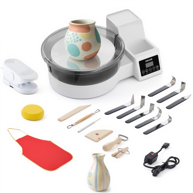 VEVOR Ηλεκτρικός Τροχός Κεραμικής 450W με Πεντάλ, 28 cm, Λευκός PDSLPJBSSLTM85KA2001V2