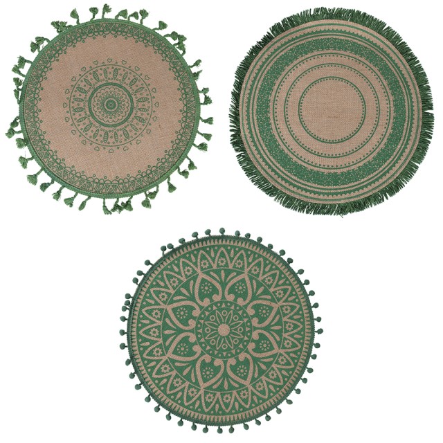 Villa DEste  Σετ 6 τμχ Στρογγυλό σουπλά από γιούτα Green 5918481