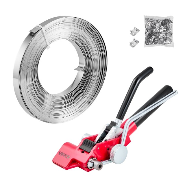 VEVOR Κιτ Χαλύβδινου Δεσίματος: Εργαλείο Σφράγισης, Ιμάντες 30,5 μ, 100 Μεταλλικά Κλιπ για Βιομηχανική Χρήση GDSDKZGJGD341IAHN001V0