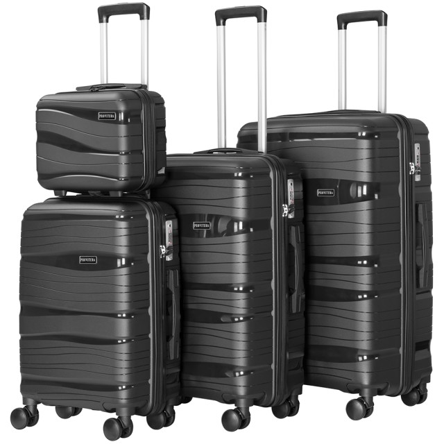 PROVITERA Σετ 4 Σκληρές Βαλίτσες από Πολυπροπυλένιο σε Μαύρο Χρώμα με Τηλεσκοπική Λαβή 02002149