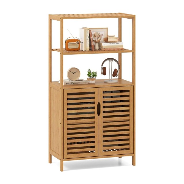 Costway Ράφι Μπαμπού με Πόρτες 4 Επιπέδων 60 x 33 x 116 cm JV12455NA