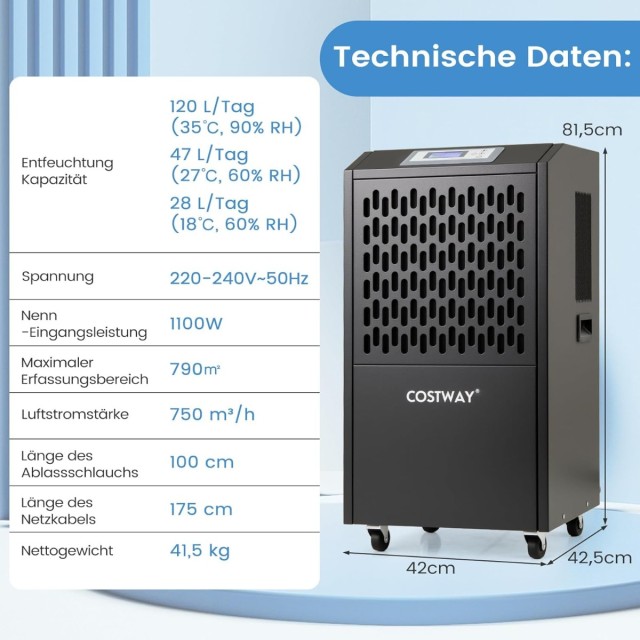 Costway Ηλεκτρικός Αφυγραντήρας 118L/T με Σωλήνα Αποστράγγισης & Χρονοδιακόπτη, Μαύρος ES10355DE-BK-new