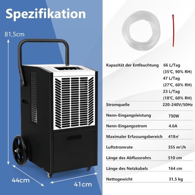 Costway 66L Αφυγραντήρας με Χρονοδιακόπτη 24Ω, Αυτόματη Απόψυξη & Επανεκκίνηση Μνήμης ES10302DE-WH-new