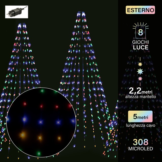 Kooper Mantello 308 μικρολαμπακια multicolor 14 σειρές h22 m 8 εφέ φωτισμού εξωτερικής χρήσης 5 m Santas House 5913594