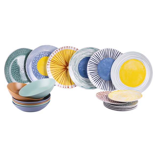 Villa dEste Home Σετ Πιάτων 18 Τεμαχίων από Πορσελάνη και Γκρες για 6 Διαφορετικές Θέσεις Τραπέζης Marea 2195378