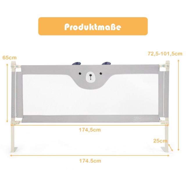 Costway Προστατευτικό Κάγκελο Κρεβατιού για Παιδιά 180 cm - Γκρι BS10028GR
