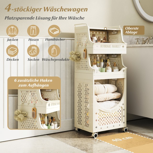 Costway Πτυσσόμενο Καρότσι Ρουχισμού με Κλειδωμένους Τροχούς, 2 Καλάθια & 6 Γάντζους - Μπεζ 100 x 40 x 30 εκ JV13201BE