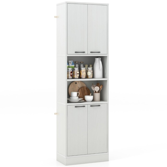 Costway Υψηλό Ντουλάπι Κουζίνας με Πόρτες & Ράφια 56 x 30 x 190 cm Ανοιχτό Γκρι JV11680XM+