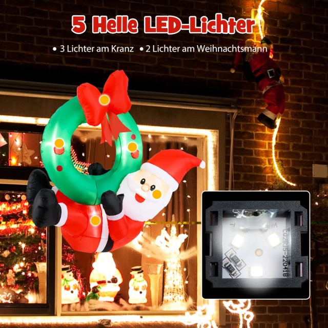 Costway  Φουσκωτός Άγιος Βασίλης 120CM με Στεφάνι και LED για Χριστουγεννιάτικη Διακόσμηση Εξωτερικού Χώρου. CM24953DE