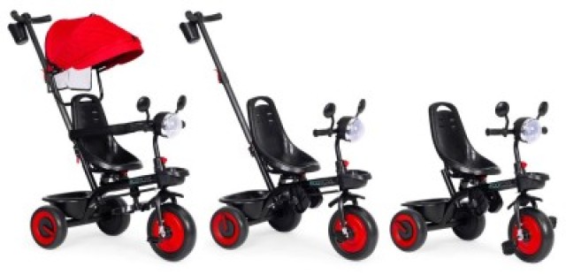 ECOTOYS Τρίκυκλο παιδικό καρότσι 3 σε 1 με περιστρεφόμενο κάθισμα και κόκκινη οροφή WQL-066-51-Red