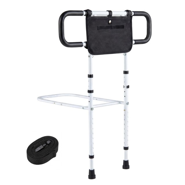 Costway Αναδιπλούμενο κάγκελο κρεβατιού για ηλικιωμένους με αποσπώμενη τσάντα αποθήκευσης, λευκό, 79-108 x 64/73/82 x 52 cm HW74749WH