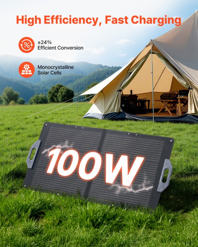 VEVOR 100W Φορητός Πτυσσόμενος Ηλιακός Φορτιστής με Υψηλή Απόδοση και Πολύπλευρες Συνδέσεις BXZDTYNB1100UD77V001Y3