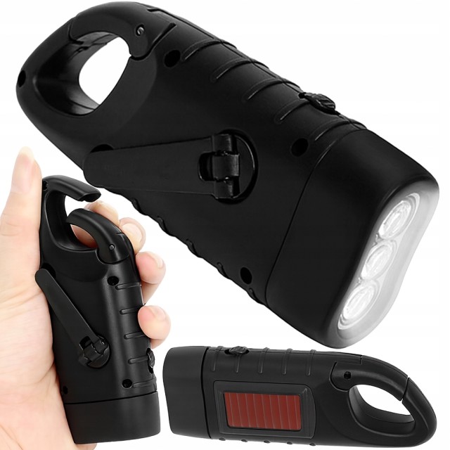 Verk group Φακός 3 LED με Χειροκίνητη Μανιβέλα & Κλιπ Dynamo Solar Torch  Μαύρος 5907451378151