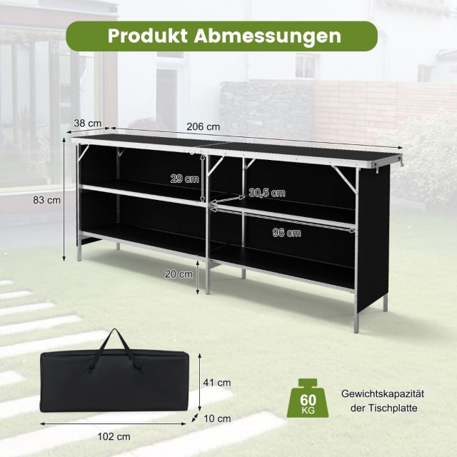 Costway Πτυσσόμενο Τραπέζι Κάμπινγκ 206 x 38 x 83 cm με Αποθηκευτικούς Χώρους και Ανθεκτική Κατασκευή από Αλουμίνιο NP12015DK
