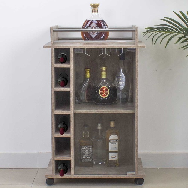 BAKAJI  Φορητό Μπαρ Cantinetta Μπουκάλια Κρασιού Ξύλινη Κάβα 6 Θέσεων Θήκη Ποτηριών Ταούπ  02814263