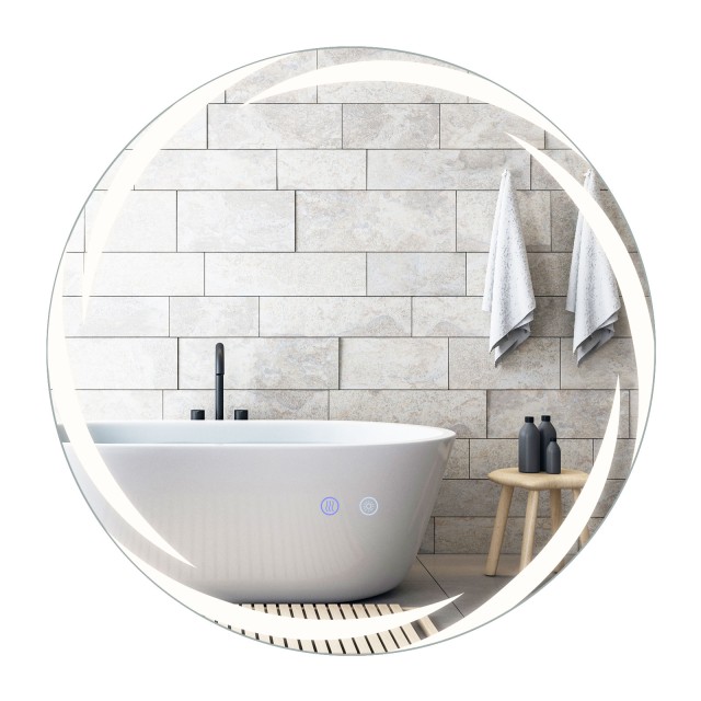 Costway Ø60 εκ Καθρέφτης Μπάνιου με Φωτισμό & 3 Χρώματα & Αντιθαμβωτική Λειτουργία, Ρυθμιζόμενος Τοίχου BA8436