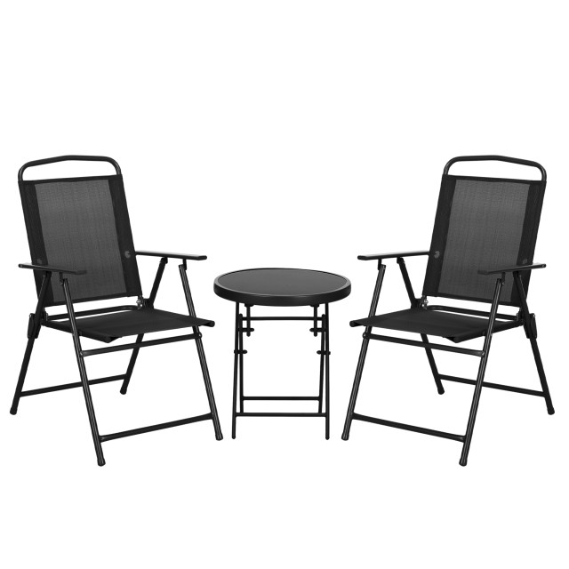 Outsunny Σετ Κήπου 3 Τεμαχίων με 2 Καρέκλες 53.5x64x93 cm και Τραπεζάκι Καφέ Ø45x50 cm, Μεταλλικό, Μαύρο 84G-282V00BK