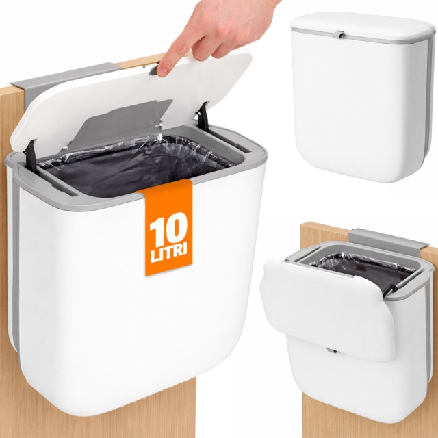 BAKAJI Κρεμαστός Κάδος Απορριμμάτων 10Lt Κουζίνας με Καπάκι Διπλής Άνοιξης για Εξοικονόμηση Χώρου 02001721