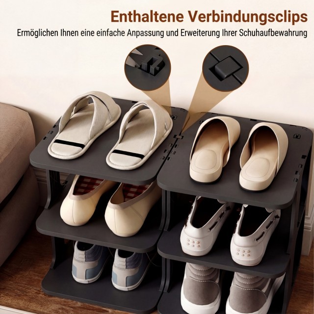 Costway 6όροφο Στοιβαζόμενο Ράφι Παπουτσιών, Κάθετος Οργανωτής Δαπέδου, Μαύρο, 76,5 x 24,5 x 27,5 cm JZ10426BK