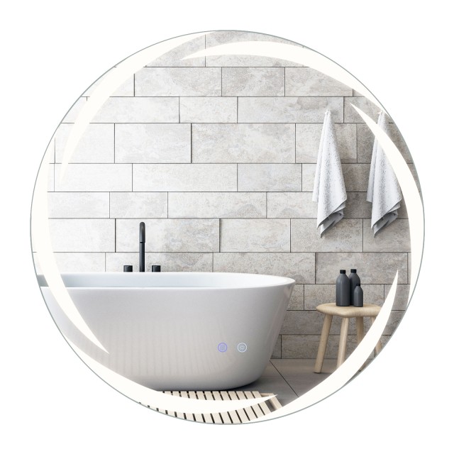 Costway Ø70 cm Καθρέφτης Μπάνιου με Φωτισμό & 3 Χρωματισμούς & Αντιθαμβωτική Λειτουργία, Ρυθμιζόμενος Επιτοίχιος Καθρέφτης BA8437