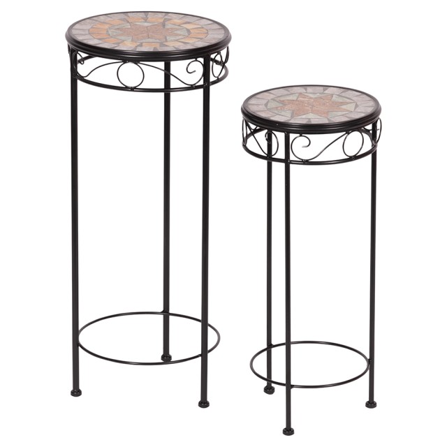 Galileo Σετ 2 βάσεις για φυτά εξωτερικού χώρου από σίδερο, διακόσμηση με κεραμικό μωσαϊκό Κύπρος Est 2192584