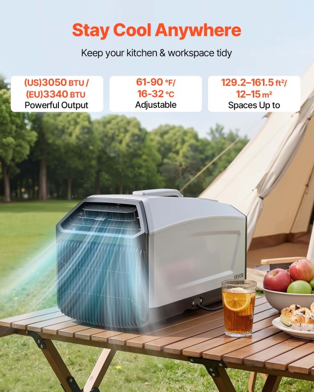 VEVOR Φορητό Κλιματιστικό Camping 3340 BTU με Σωλήνα, Τηλεχειριστήριο και Οθόνη Αφής, 16-32°C, 150 m³/h, Σκούρο Γκρι BXSLYKDDDYBHAW8RS001V2