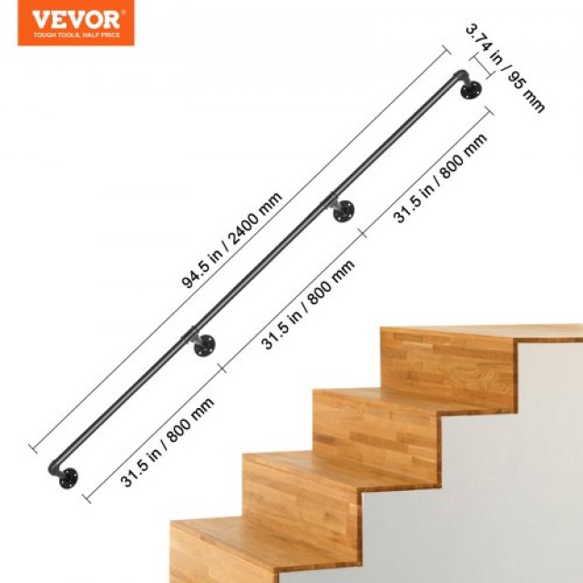 Σιδερένια Κουπαστή Σκάλας VEVOR 8FT, 440LBS, Εσωτερικού/Εξωτερικού Χώρου  TZBGSLTFSGYG86KXAV0