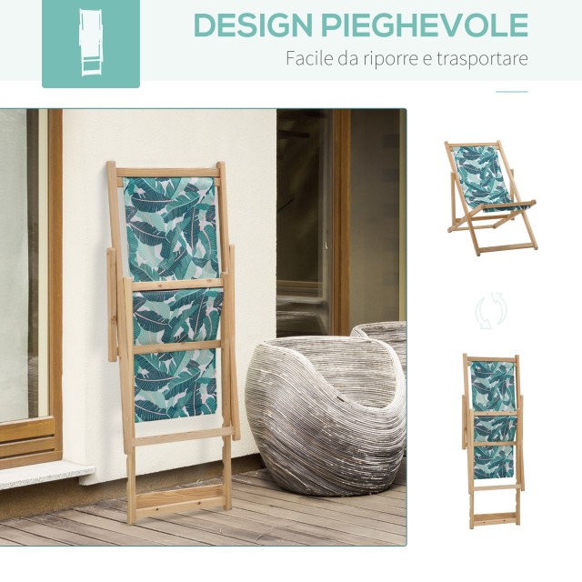Outsunny Σετ 2 πτυσσόμενες ξύλινες ξαπλώστρες κήπου με ανακλινόμενη πλάτη 4 επιπέδων, Tropical Fantasy 84B-843