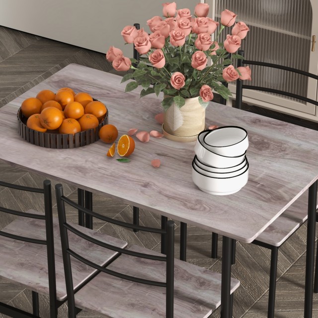 HOMCOM Σετ τραπέζι και καρέκλα 5 τεμαχίων που εξοικονομεί χώρο με ορθογώνιο τραπέζι κουζίνας και 4 μοντέρνες καρέκλες, από MDF και ατσάλι 83A-051V80LR