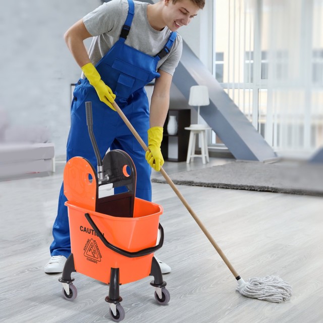 Homcom Professional Cleaning Cart with αφαιρούμενο Wringer και ρόδες, πορτοκαλί 720-011