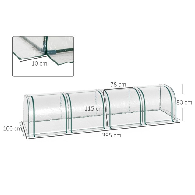 Outsunny Tunnel Θερμοκήπιο από χάλυβα και PVC Αδιάβροχο και Anti UV με 4 Αρθρωτές Πόρτες, 395x100x80 cm 845-234V03CR