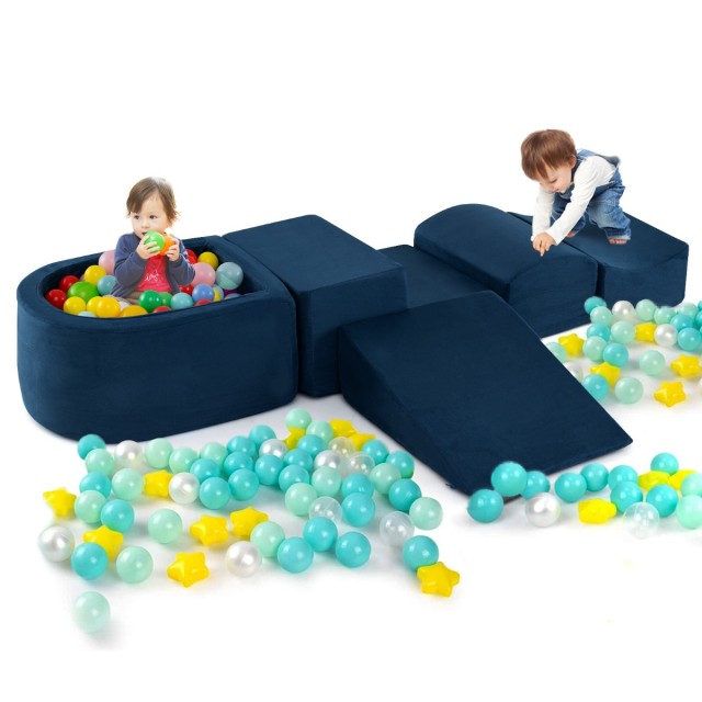 Costway 5 Τεμ. Αντιαλεργικοί Αφρώδεις Παιδότομοι με Πισίνα Μπαλών για Σκαρφάλωμα και Παιχνίδι - Ναυτικό Μπλε TP10267ZQ
