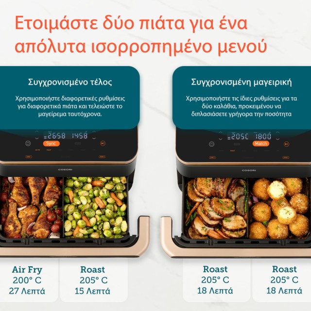 COSORI Διπλή Φριτέζα Αέρος  Dual Blaze TwinFry CAF-TF101S, 10L, Μαύρη CAF-TF101S-AEUR