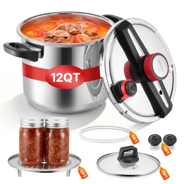VEVOR Ανοξείδωτη Χύτρα Ταχύτητας 11.3L με Ρυθμίσεις Πίεσης & Γυάλινο Καπάκι LZYLGBXGSBSK7BYSO001V0