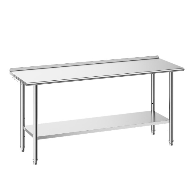 VEVOR Ανοξείδωτος Πάγκος Εργασίας 61x183 cm με Πλάτη και Ρυθμιζόμενο Κάτω Ράφι CFBXGGZTLCWJICUHO001V0