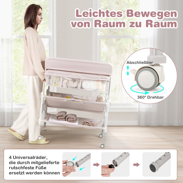 Costway Φορητή Αλλαξιέρα με Ρόδες και Ρυθμιζόμενο Ύψος, Μπεζ AC10029NA