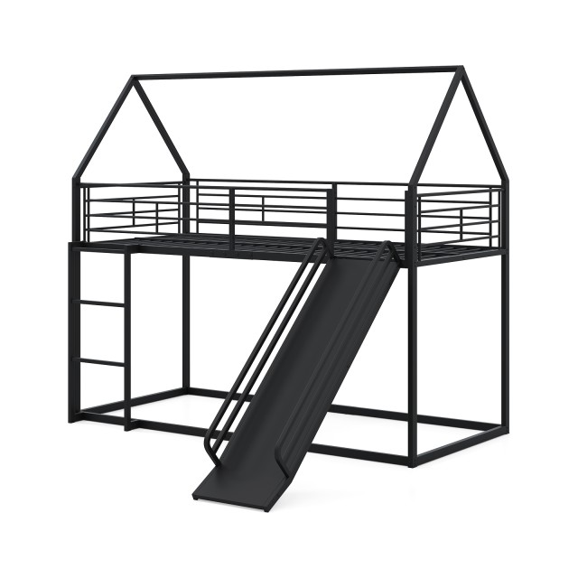Costway Χαμηλό Κουκέτα-Haus με Τσουλήθρα, Ασφαλές Κάγκελο & Σκάλα 200 x 90 cm Μαύρο HU11148DE-TDK+