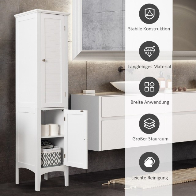 Costway  Μοντέρνα και Πρακτική Ψηλή Ντουλάπα Μπάνιου από Αδιάβροχο MDF με 5 Ράφια και Πόρτες JV11369WH