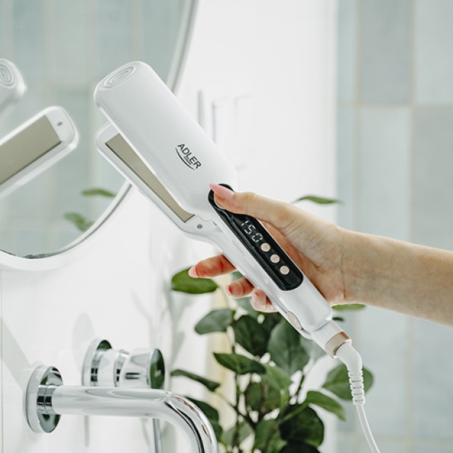 Adler Πρέσα Μαλλιών - Συσκευή Ισιώματος με Κεραμικές Πλάκες, Ρυθμίσεις Θερμοκρασίας & Λευκή Οθόνη LCD AD-2325