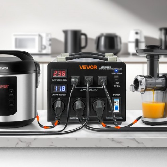 VEVOR Μετασχηματιστής Ισχύος Heavy Duty 6000VA, 110V/220V, 3 US & 3 EU Πρίζες, LCD Οθόνη SXDYZHQZD110QYQQU001V2