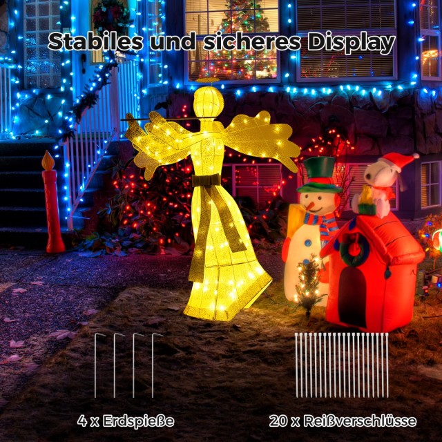 Costway Φωτιζόμενος Χριστουγεννιάτικος Άγγελος με 100 LED Φώτα 3D Διακοσμητική Φιγούρα Αγγέλου CM24919DE