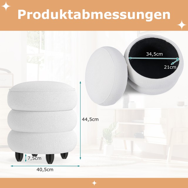 Costway Λευκό Σκαμπό με Αποθηκευτικό Χώρο 40,5 x 44,5 cm από Υλικό Chenille με Αποσπώμενο Κάλυμμα 44,5 x 40,5 x 40,5 cm JV12932WH