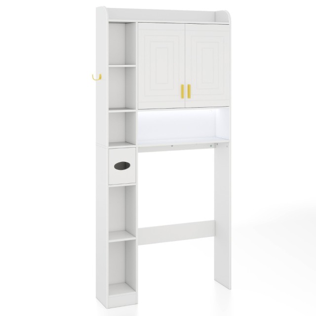 Costway Ντουλάπα Τουαλέτας Λευκή με Δίπορτο Ντουλαπάκι, 6 Ανοιχτά Ράφια & Θήκη Χαρτομάντιλων 171  x 20  x 80 cm JV12820WH