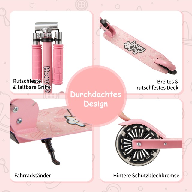 Costway  Πτυσσόμενο Παιδικό Πατίνι με LED Ρόδες και Ρυθμιζόμενο Τιμόνι  - Ροζ SP38425PI