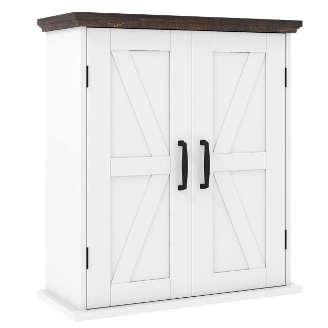 Costway Λευκό Κρεμαστό Ντουλάπι Τοίχου Μπάνιου σε Στυλ Αγροικίας με 2 Πόρτες & Ρυθμιζόμενα Ράφια 60 x 22,5 x 53,5 cm JV12879WH