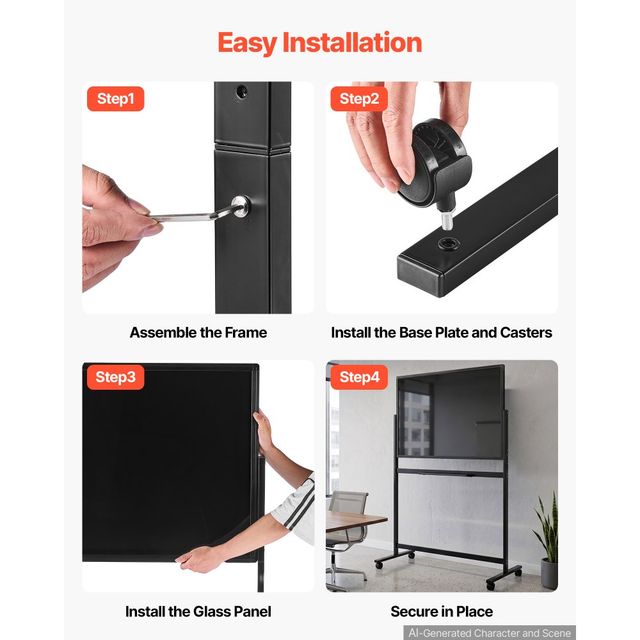 VEVOR Γυάλινος Μαγνητικός Πίνακας Γραφής 888x583 mm Λευκός με Βάση και Ροδάκια 2PCZKGCBLBGZO6PMT001V0