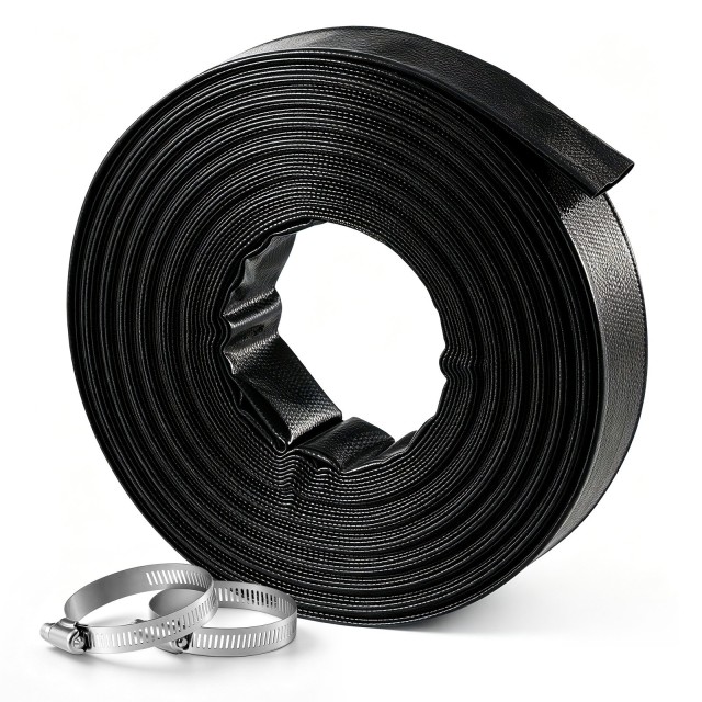 VEVOR Σωλήνας Εκκένωσης PVC Flat 2 x 30,48 m για Αντλία Πισίνας και Στάθμης, με Σφιγκτήρες, Μαύρος PSRG20INCH10VAB7V001V0