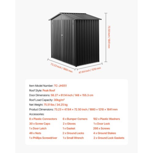 VEVOR Μεταλλική Αποθήκη Κήπου 6x4 FT με 4 Αεραγωγούς, 1860 x 1210 x 1841 mm Γκρι GJF64FTHHSMSNRZ66001V0