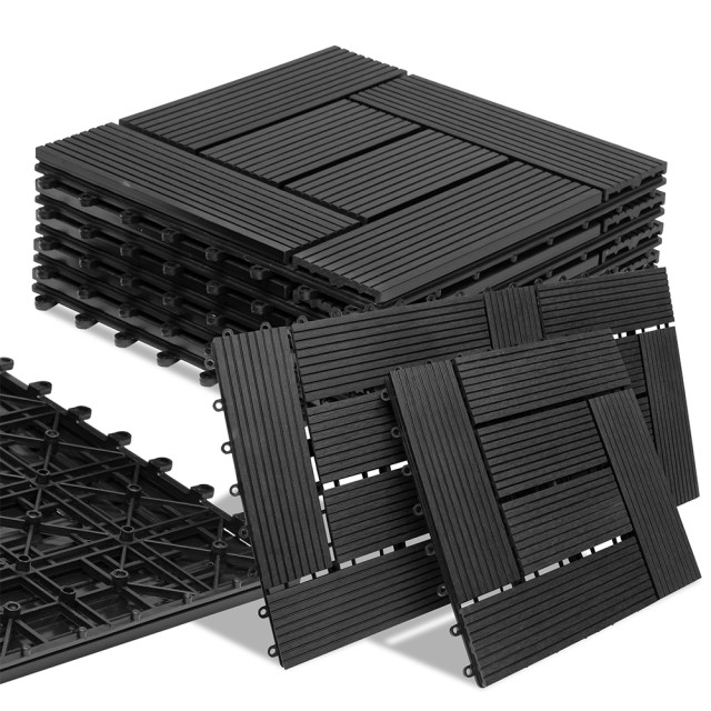 BAKAJI Σετ 11 Πλακάκια Δαπέδου WPC με Κούμπωμα για Εξωτερικό Χώρο 30x30 εκ Ανθρακί 02840743